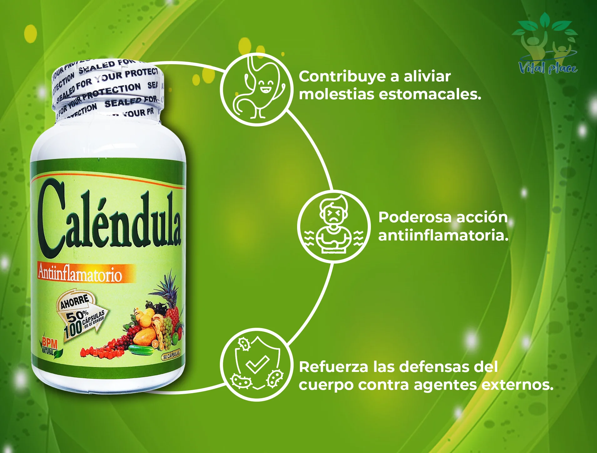 Caléndula 300mg 100 Cápsulas Natural Freshly Caléndula 300mg 100 Cápsulas Natural Freshly